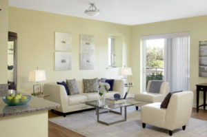 A beautifully decorated living room in one of Whitney Center's residences