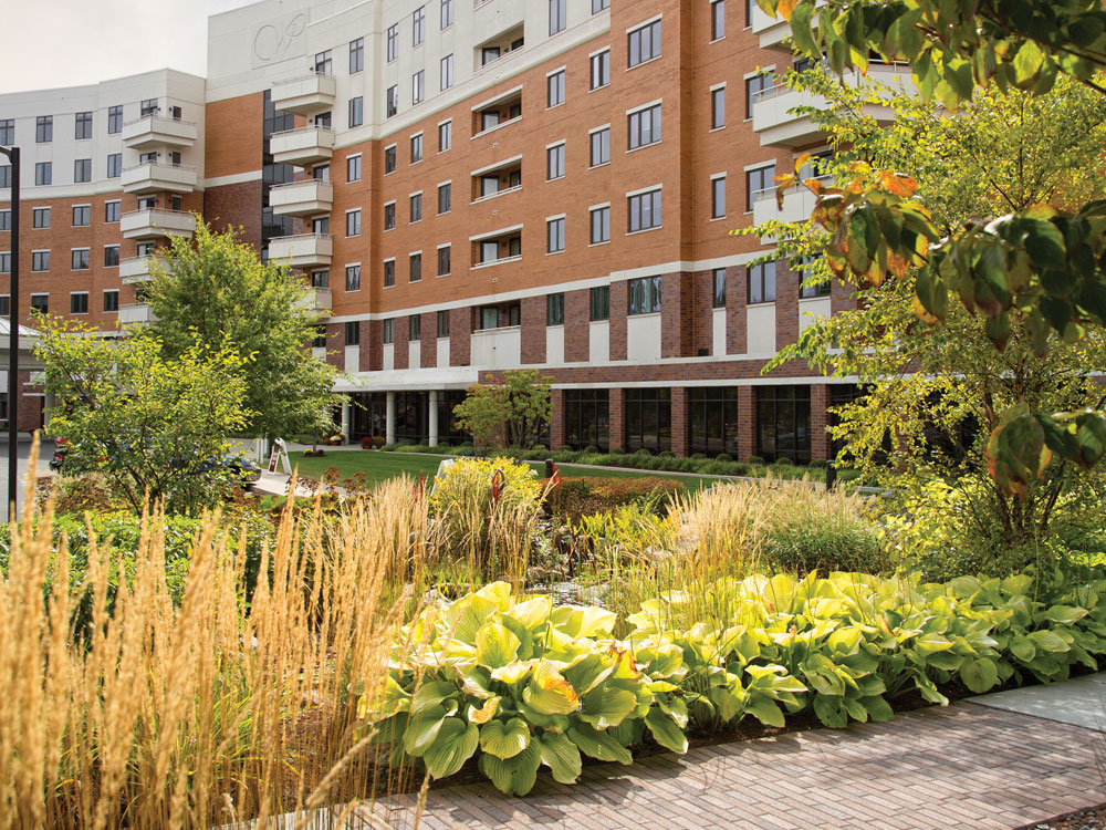 Landscaped area outside the Whitney Center building